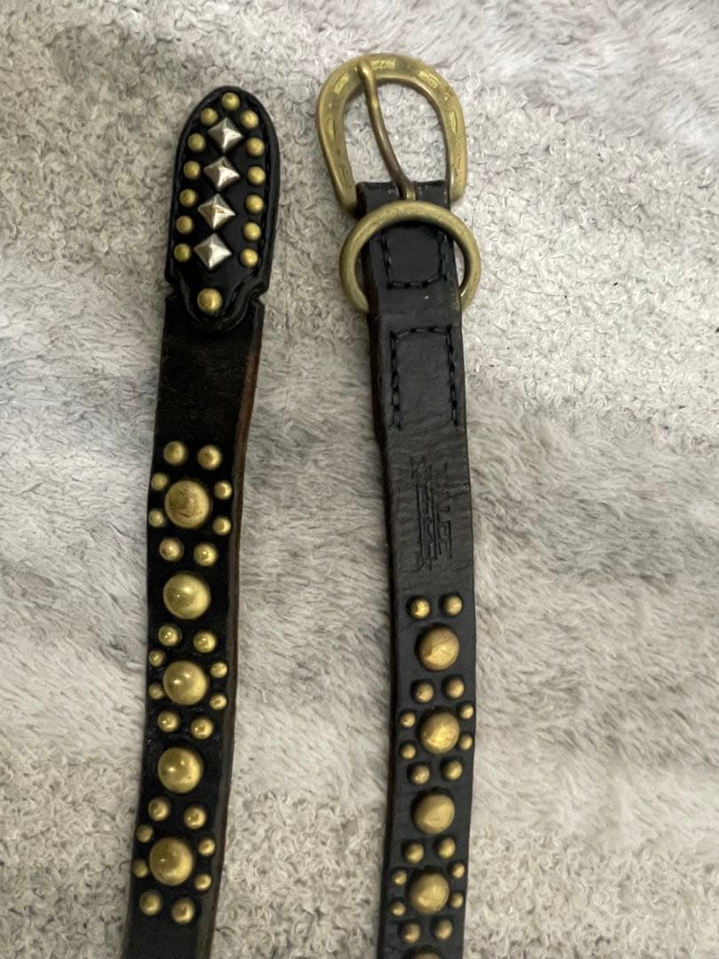 CALEE スタッズ付きブラックレザーベルト