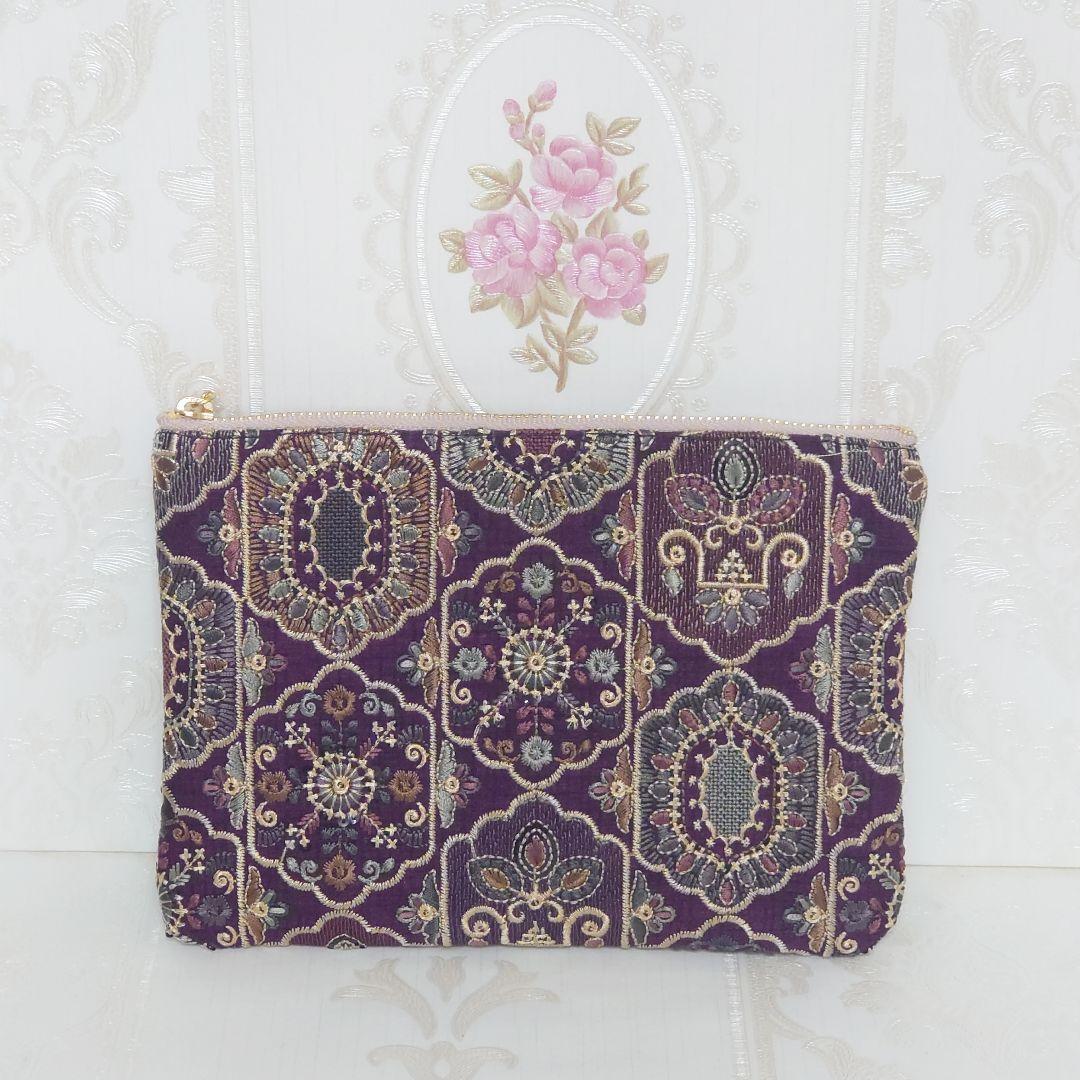 コロ様 インド刺繍生地 ポーチ ハンドメイド