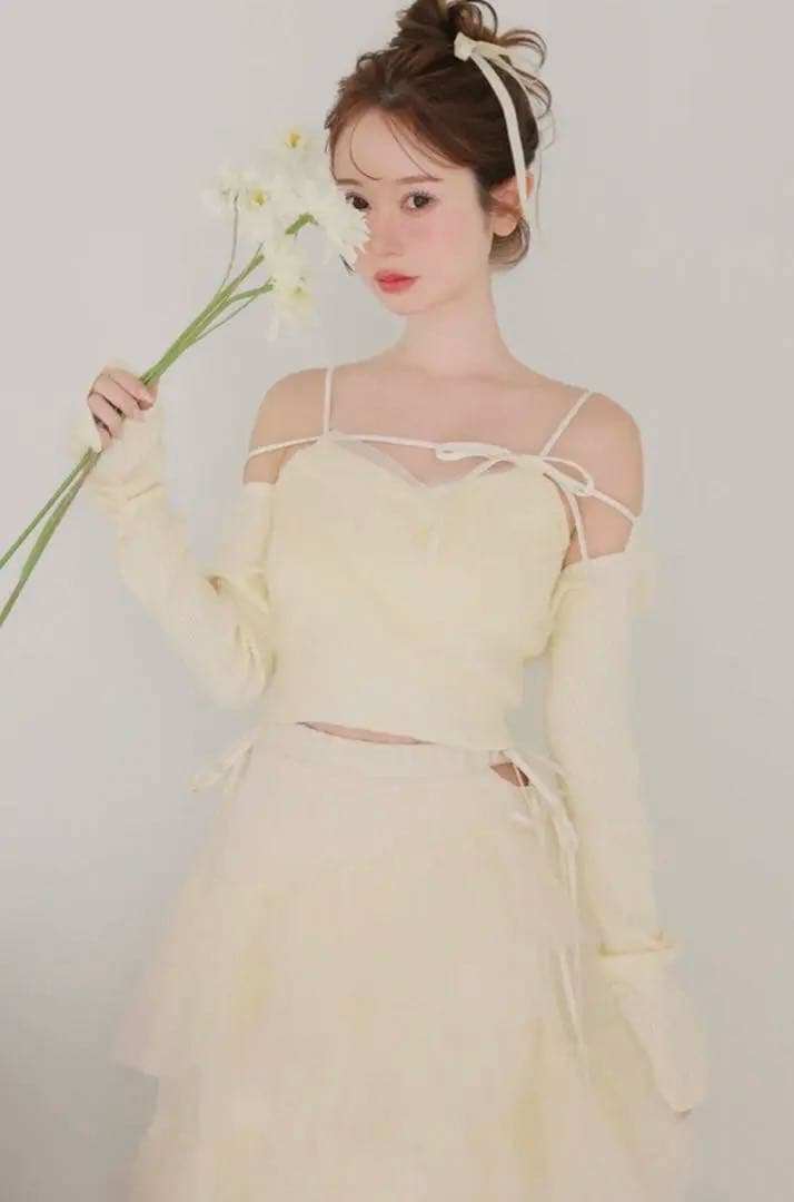 エムミーエメ　Tulle knit ensemble tops ivory