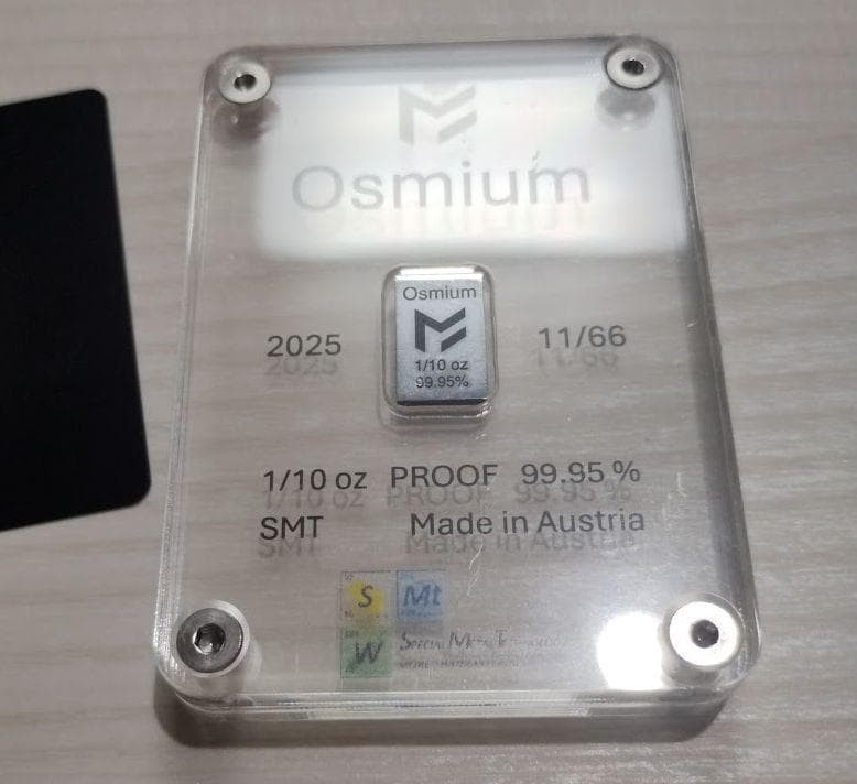 【shii】オスミウム インゴット（保証書付き） 重量3.11g