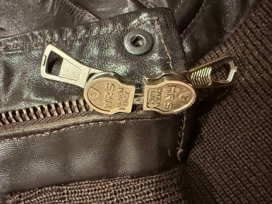 ダークブラウン ボア襟 ボンバージャケット　レザージャケット　48