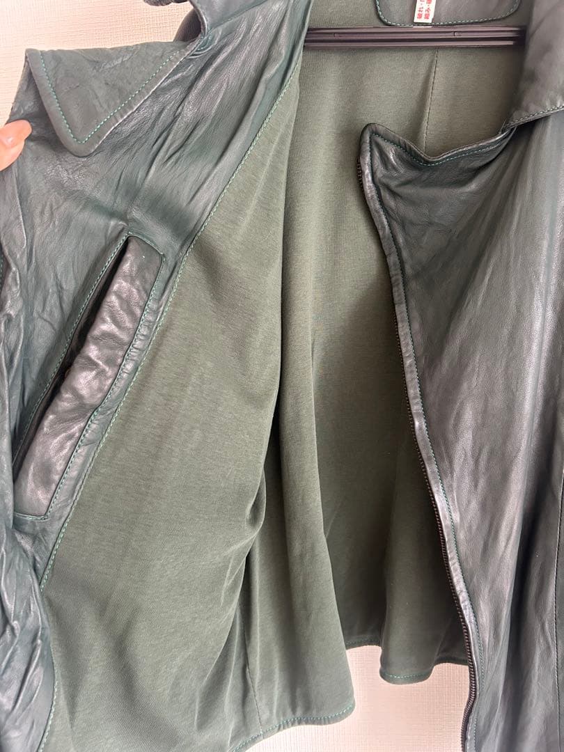 CHRISTIAN PEAU ダークグリーン レザーダブルライダースジャケット