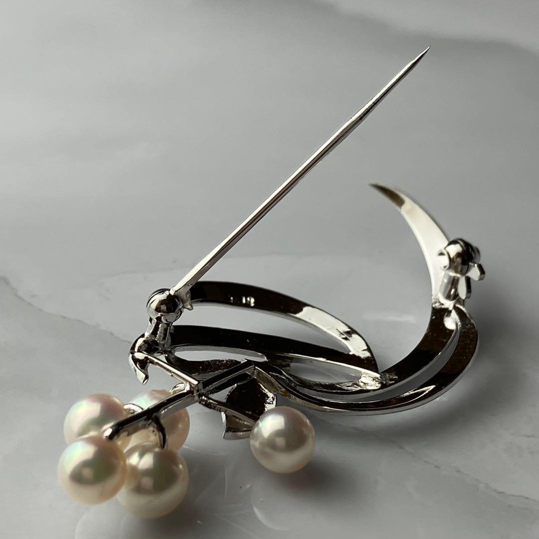 MIKIMOTO ミキモト あこや 本真珠 パール ブローチ リーフ 5粒