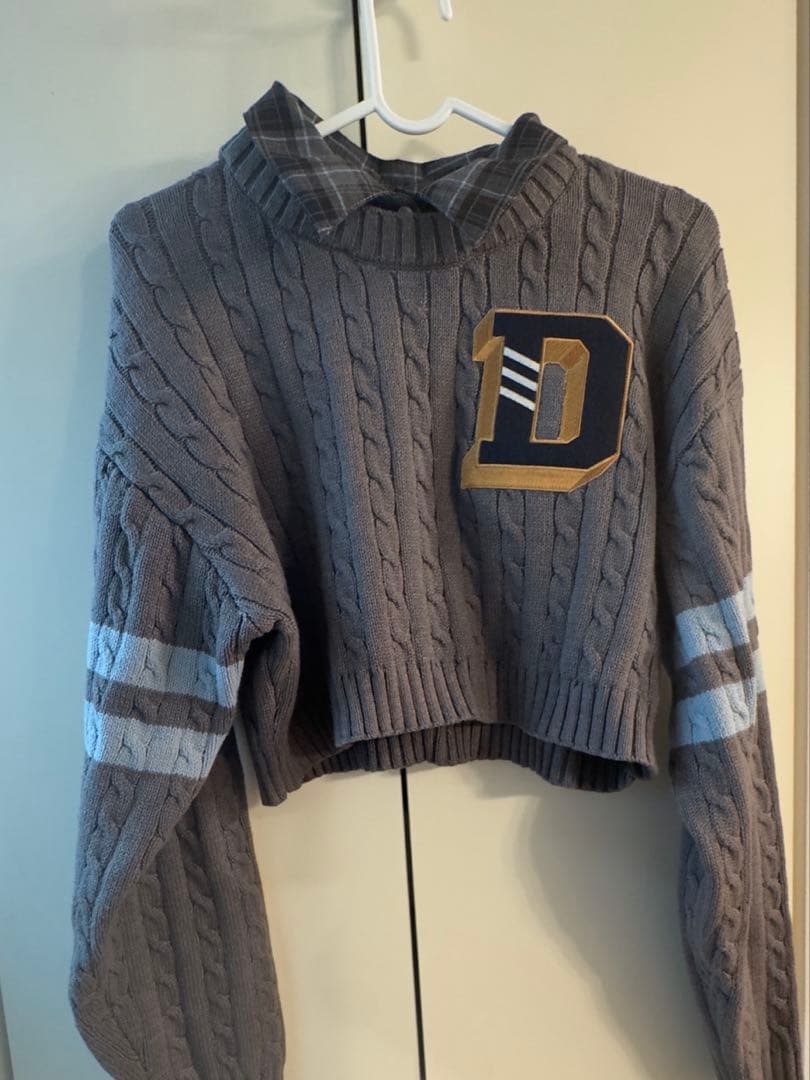 ダーリッチ カレッジワッペンショートニットトップス GRY