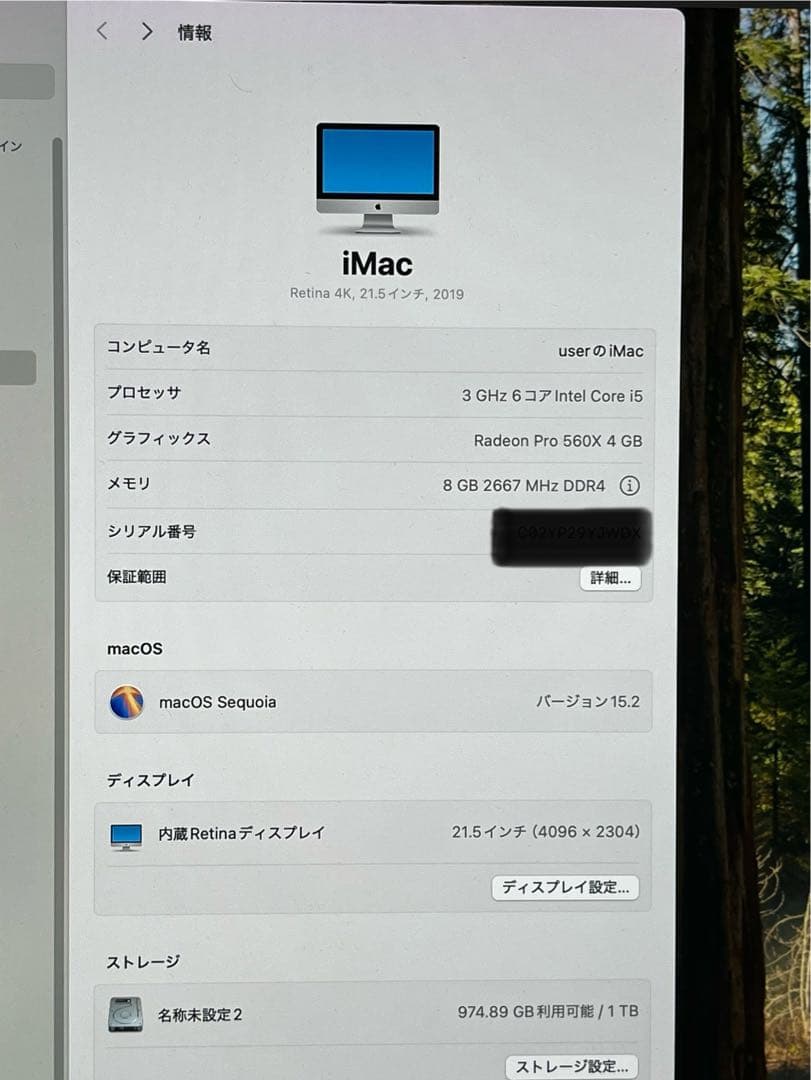 グラボ搭載/iMac 2019/Retina 4K/21.5インチ/i5/1TB