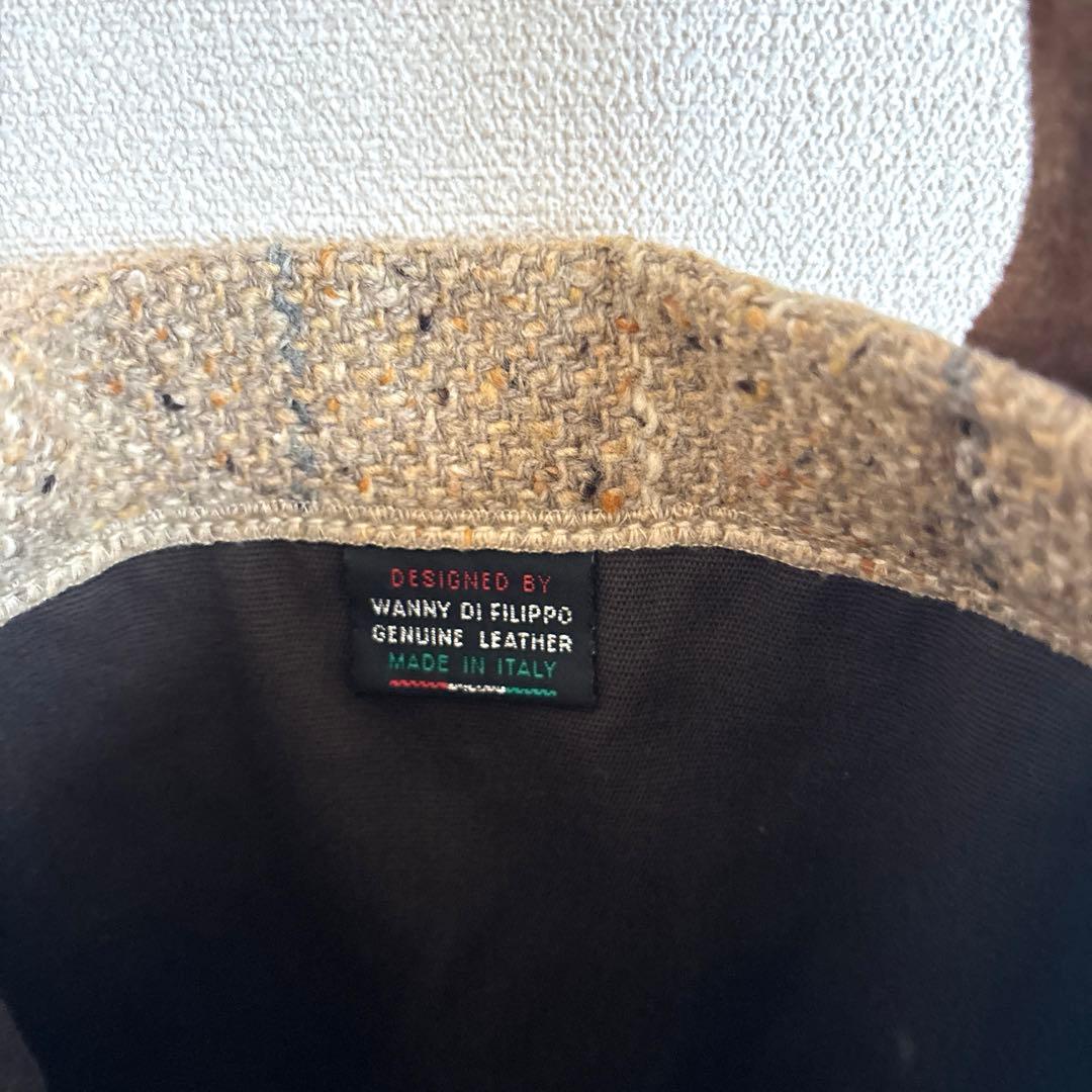 IL BISONTEイルビゾンテ ウール本革 チェックトートバッグ ベージュ