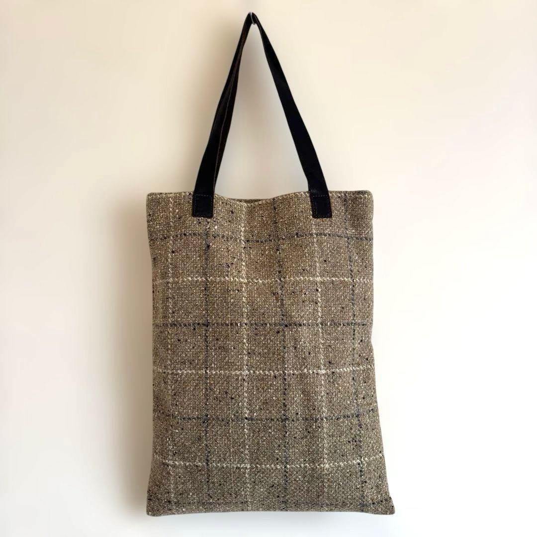 IL BISONTEイルビゾンテ ウール本革 チェックトートバッグ ベージュ