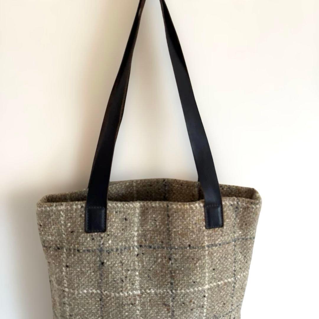 IL BISONTEイルビゾンテ ウール本革 チェックトートバッグ ベージュ