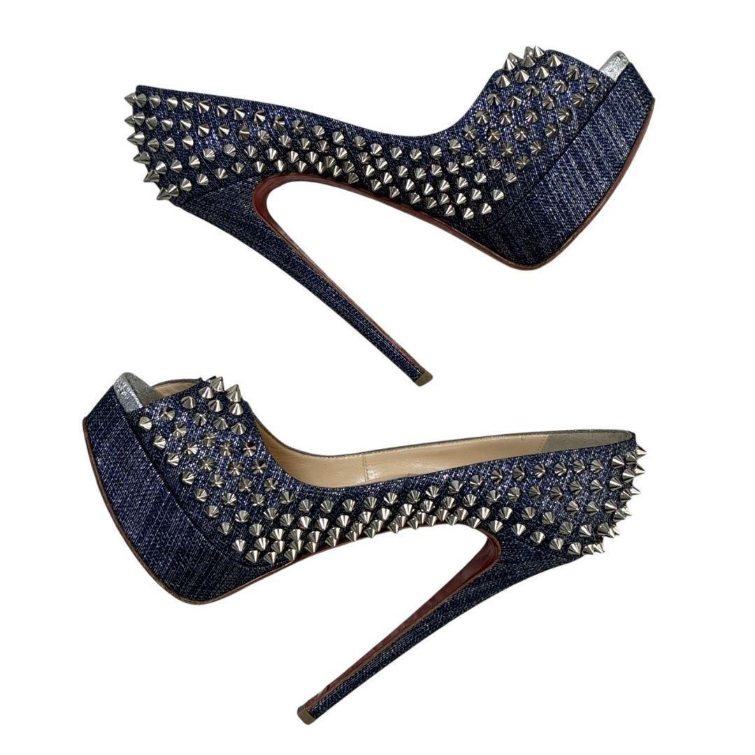 極美品★クリスチャンルブタン パンプス ハイヒール スタッズ オープントゥ 37