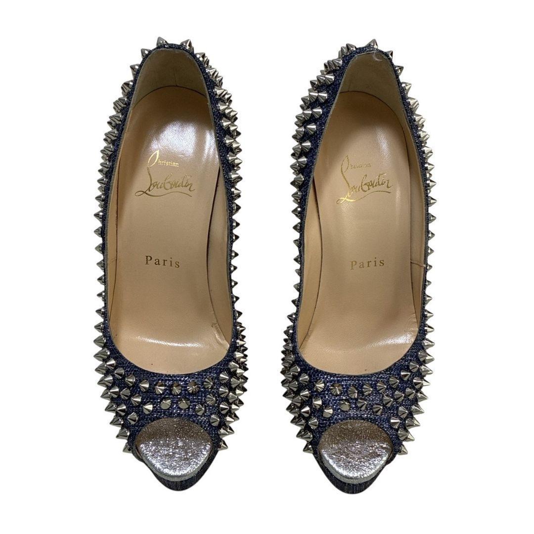 極美品★クリスチャンルブタン パンプス ハイヒール スタッズ オープントゥ 37