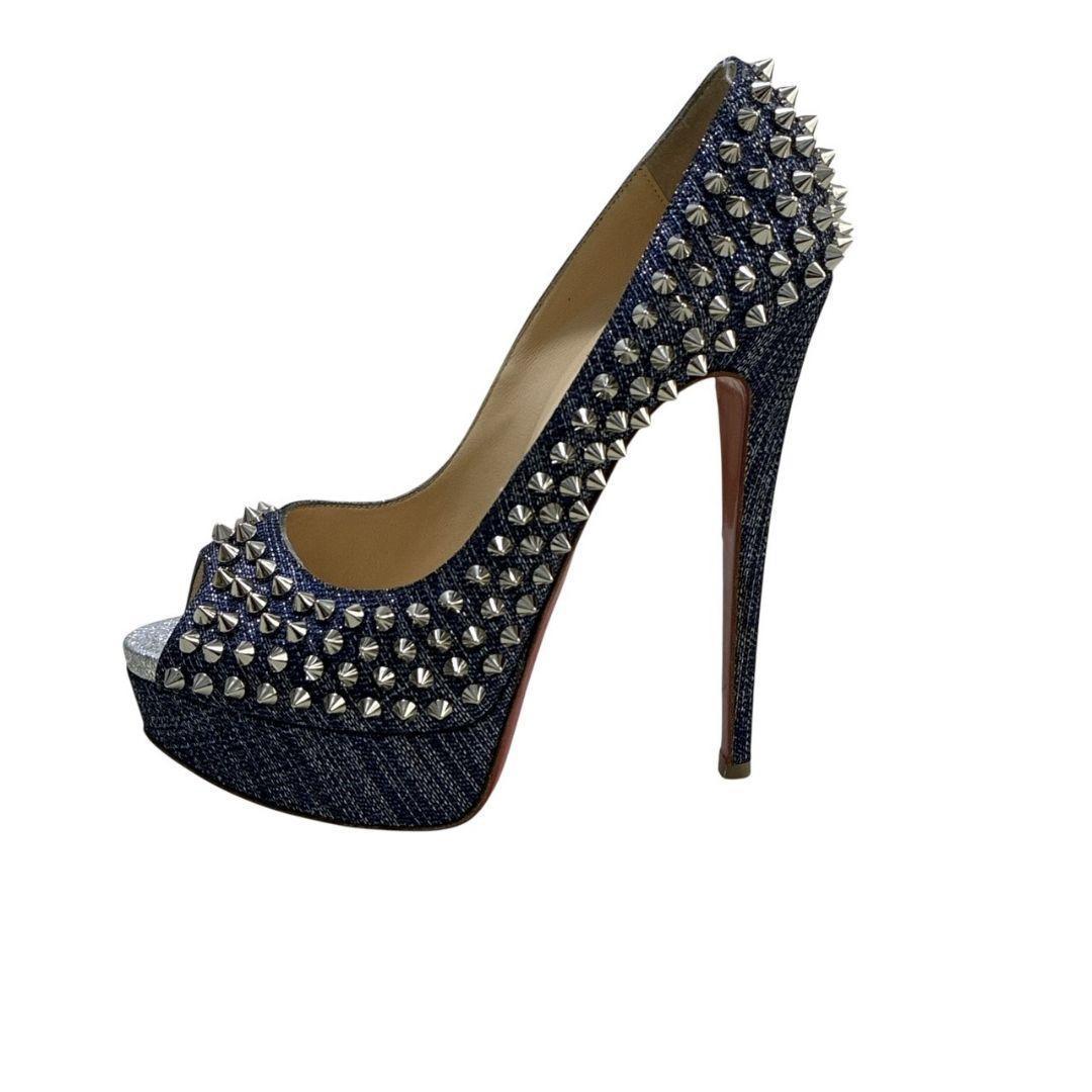 極美品★クリスチャンルブタン パンプス ハイヒール スタッズ オープントゥ 37