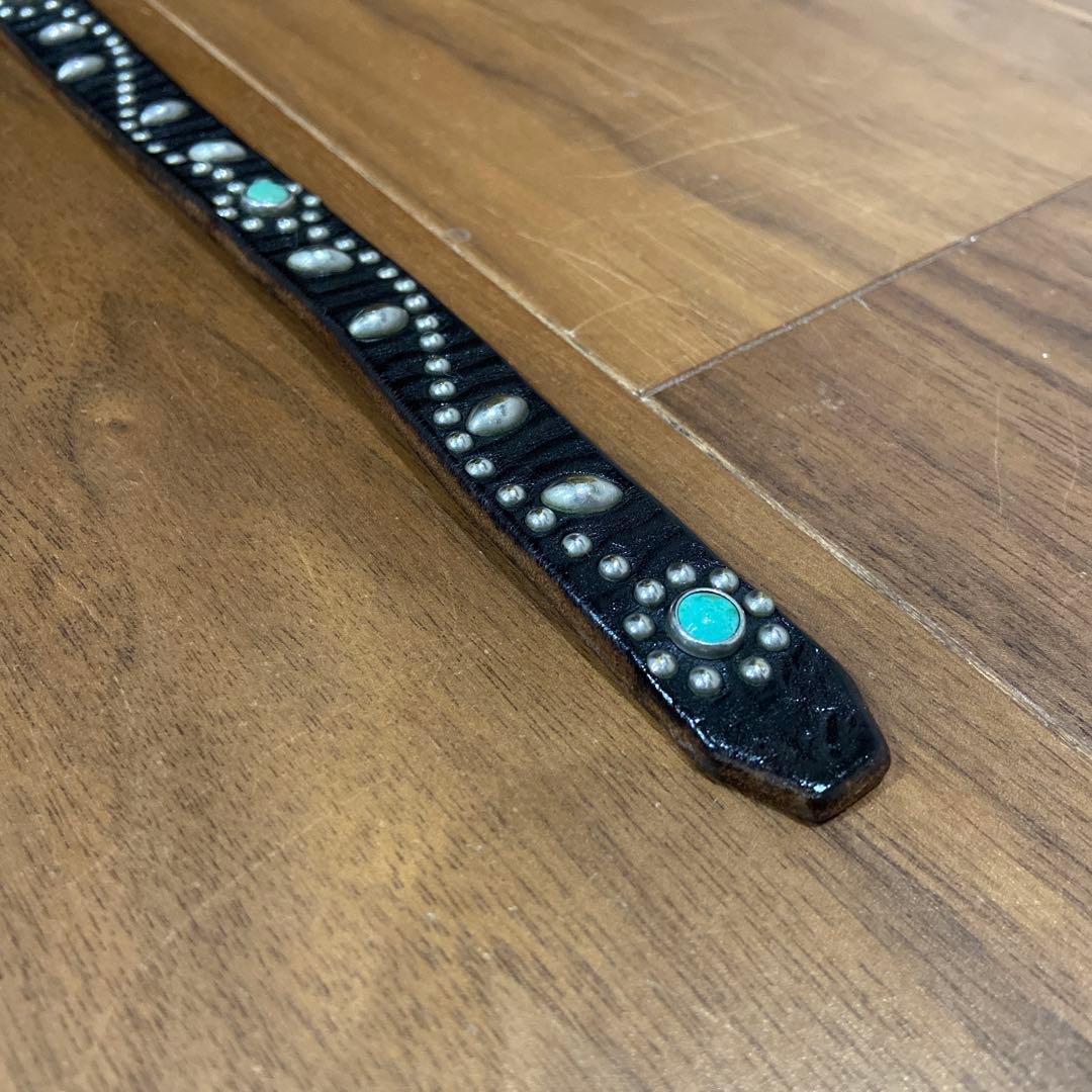 HTC フラワースタッズナローレザーベルト ターコイズ 32inch