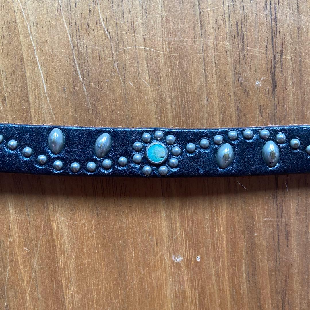 HTC フラワースタッズナローレザーベルト ターコイズ 32inch