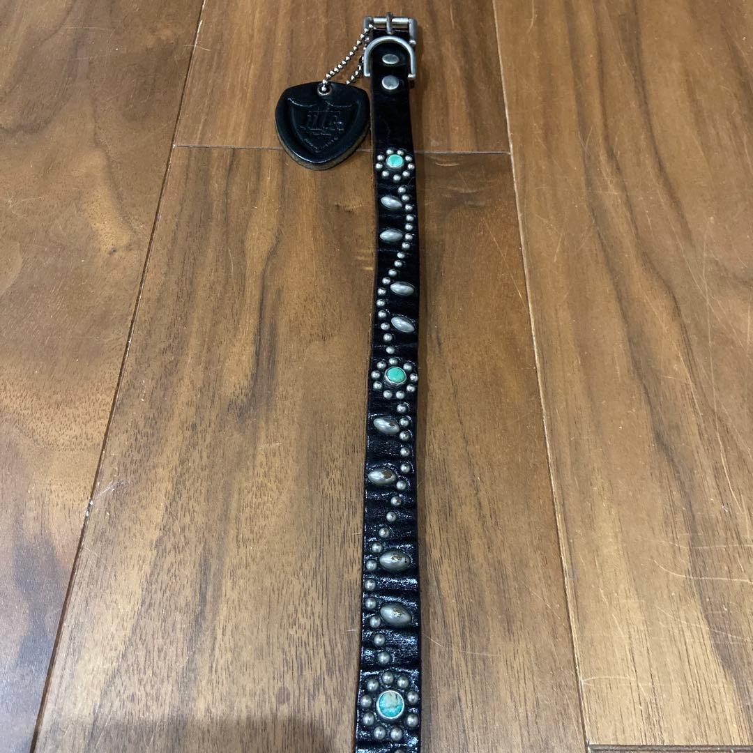 HTC フラワースタッズナローレザーベルト ターコイズ 32inch