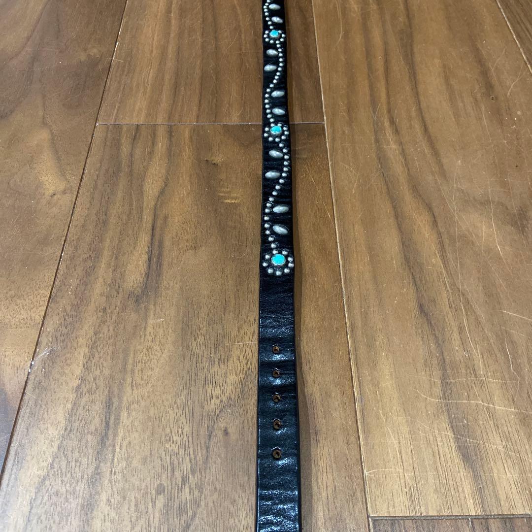 HTC フラワースタッズナローレザーベルト ターコイズ 32inch