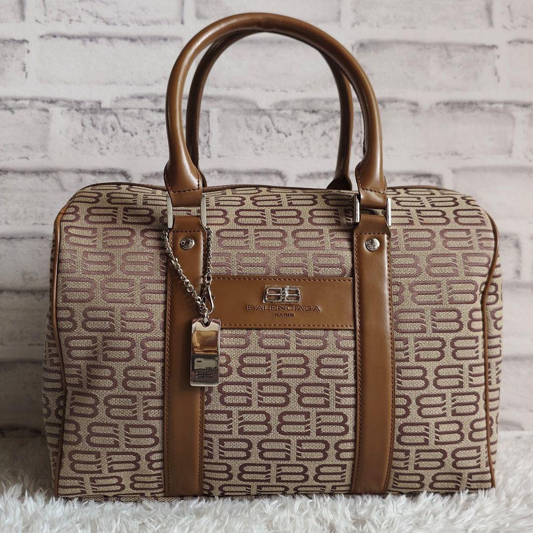 バレンシアガ ボストンバッグ BBロゴ シルバーチャーム ユニセックス ブラウン