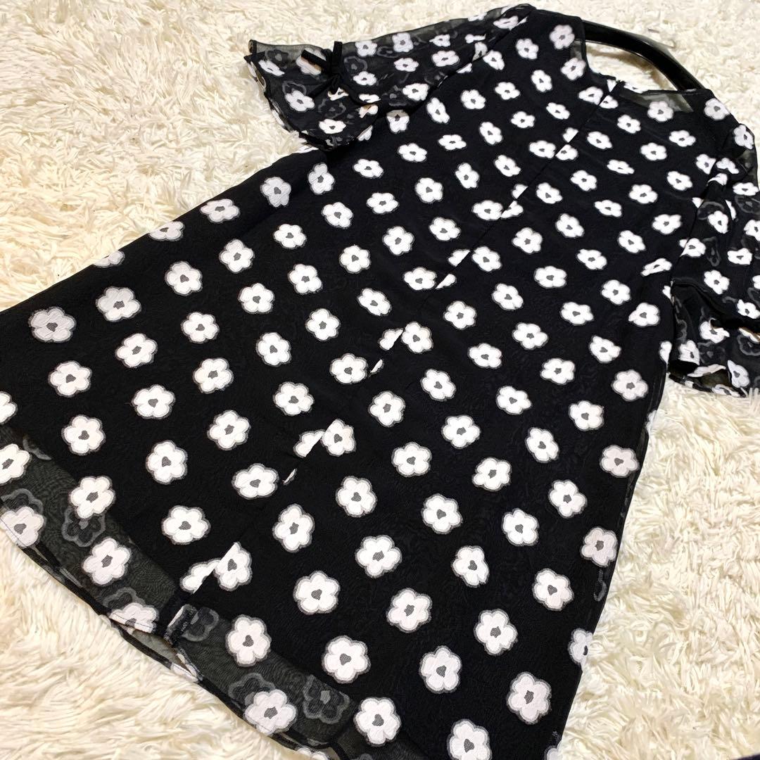 美品✨エムズグレイシー フラワー刺繍 ワンピース ドレス シアー リボン 40