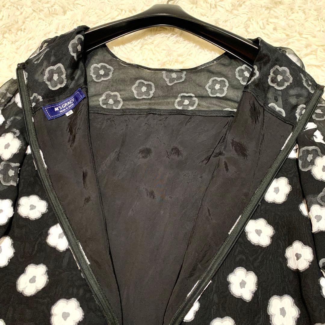 美品✨エムズグレイシー フラワー刺繍 ワンピース ドレス シアー リボン 40