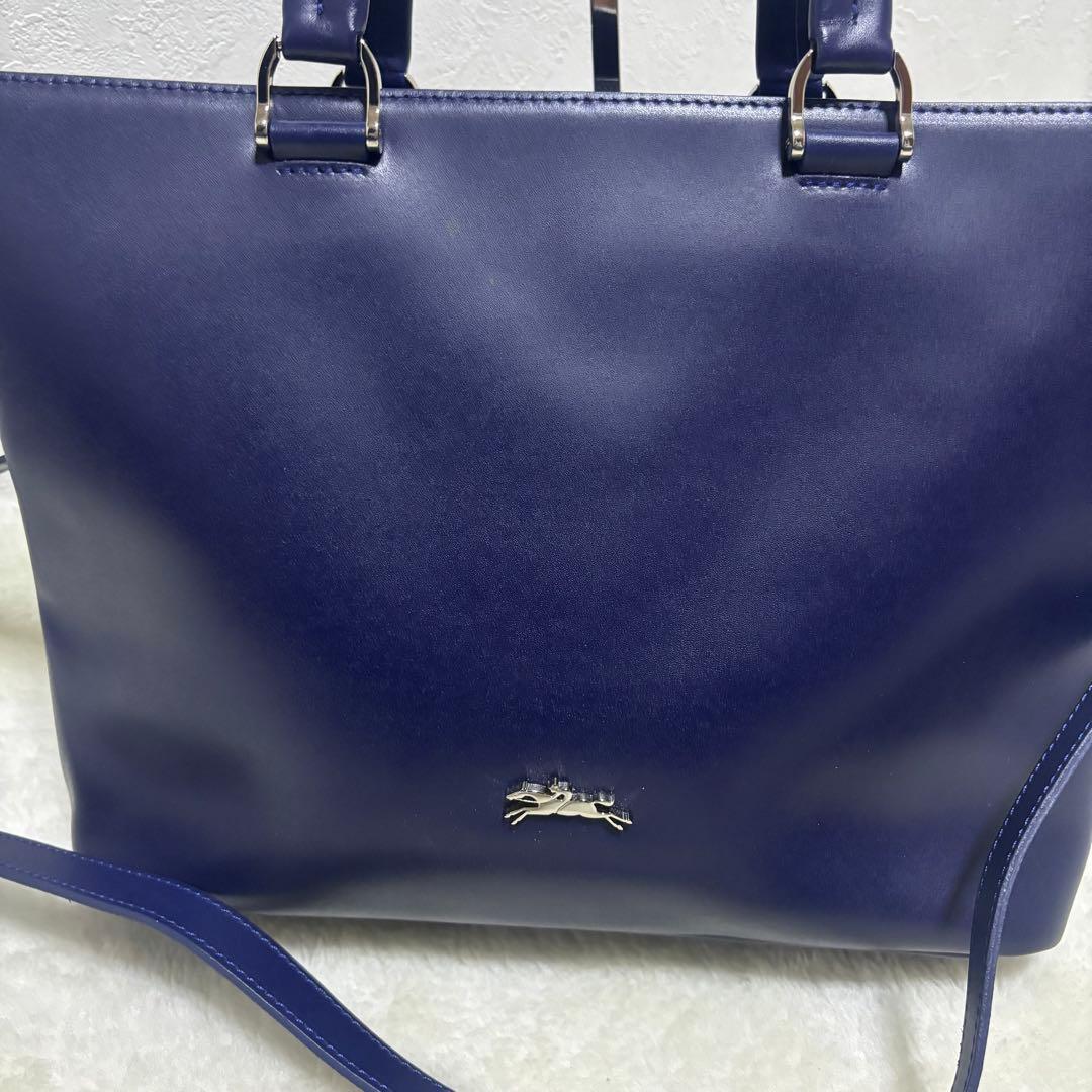 【極希少】ロンシャン オノレ2wayレザー ショルダーバッグ ハンド ネイビー