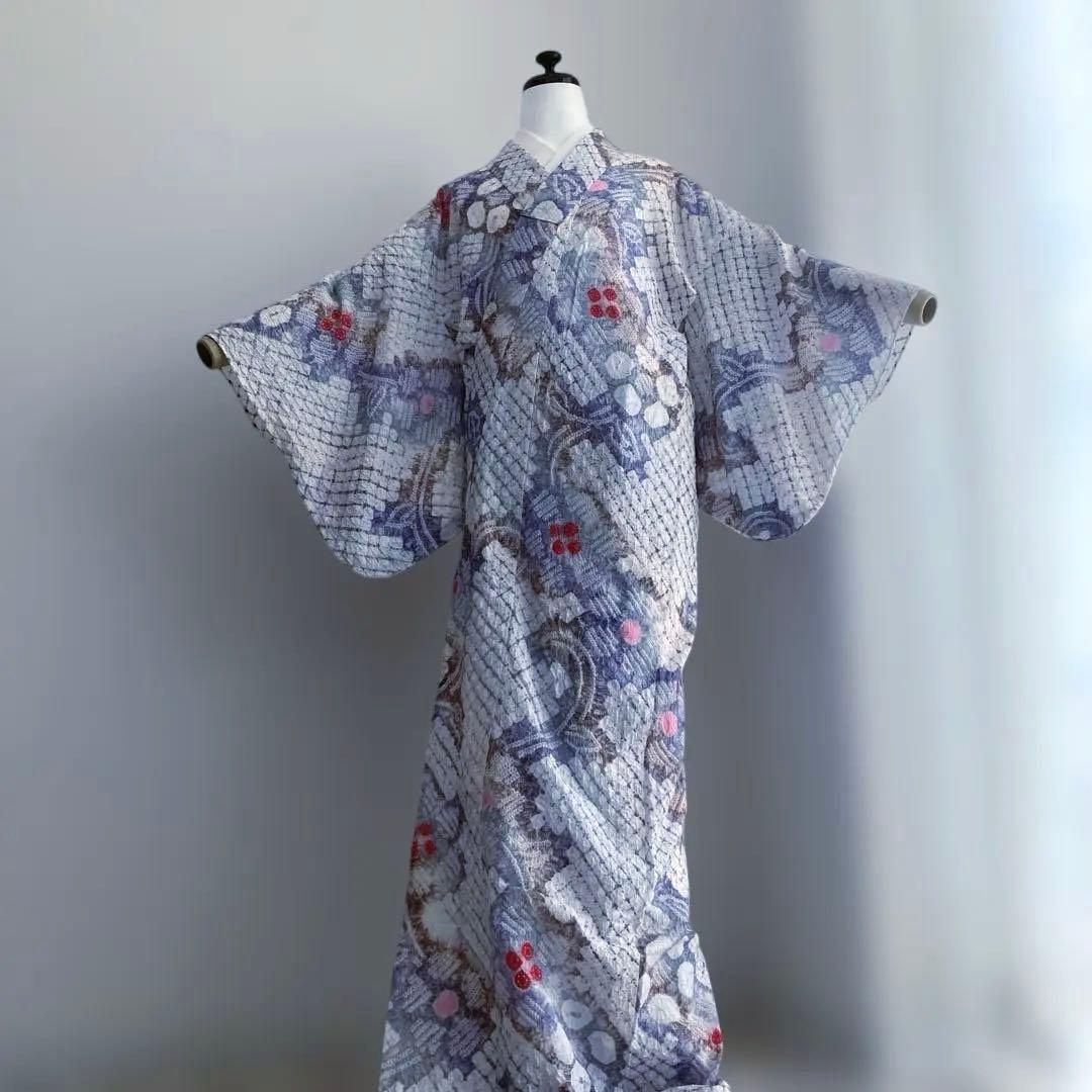 有松鳴海絞り・蜘蛛絞り　浴衣　手縫い　絞り浴衣　身丈156cm No.2-15