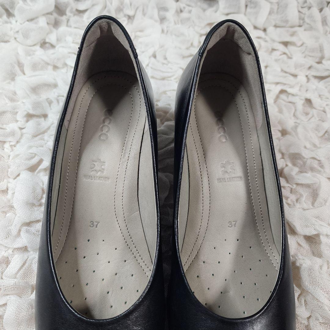 美品 エコー アーモンドトゥ レザー プレーン パンプス チャンキーヒール