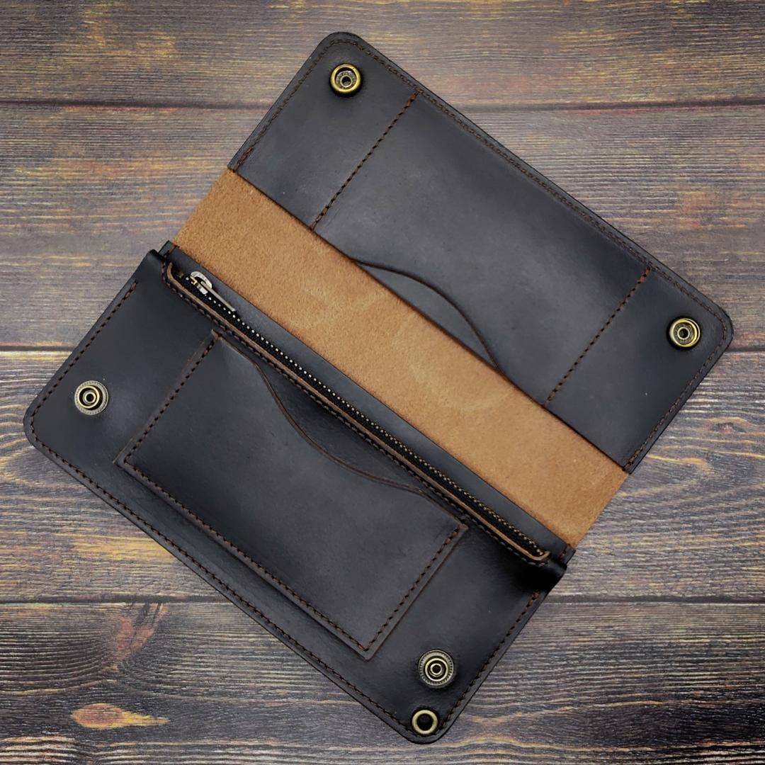 クロムエクセル ロングトラッカーウォレット ハンドメイド 本革 茶芯ブラック