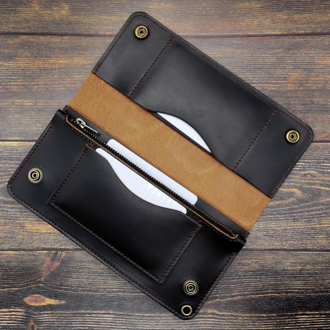 クロムエクセル ロングトラッカーウォレット ハンドメイド 本革 茶芯ブラック