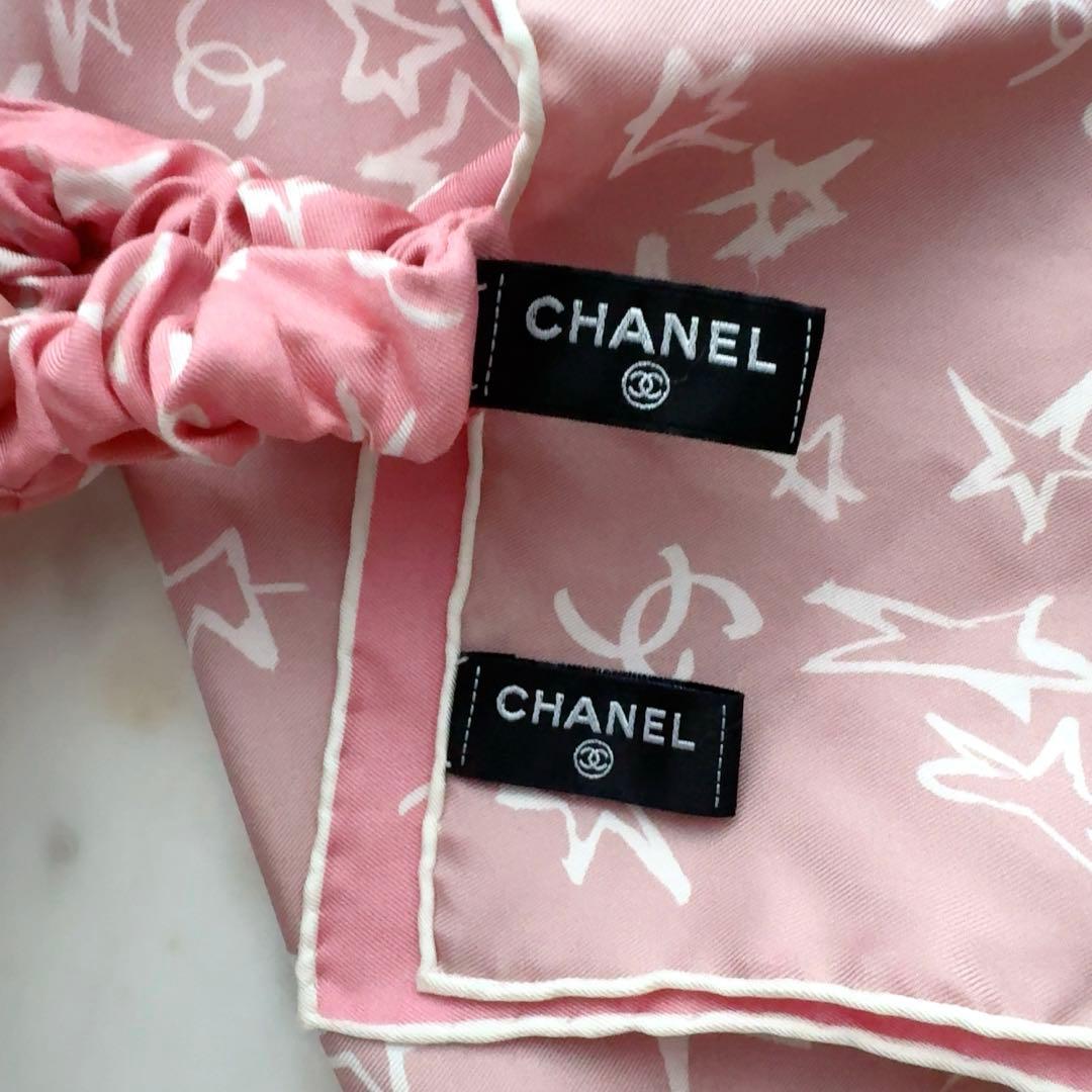 CHANEL 星柄ピンクスカーフ&シュシュセット