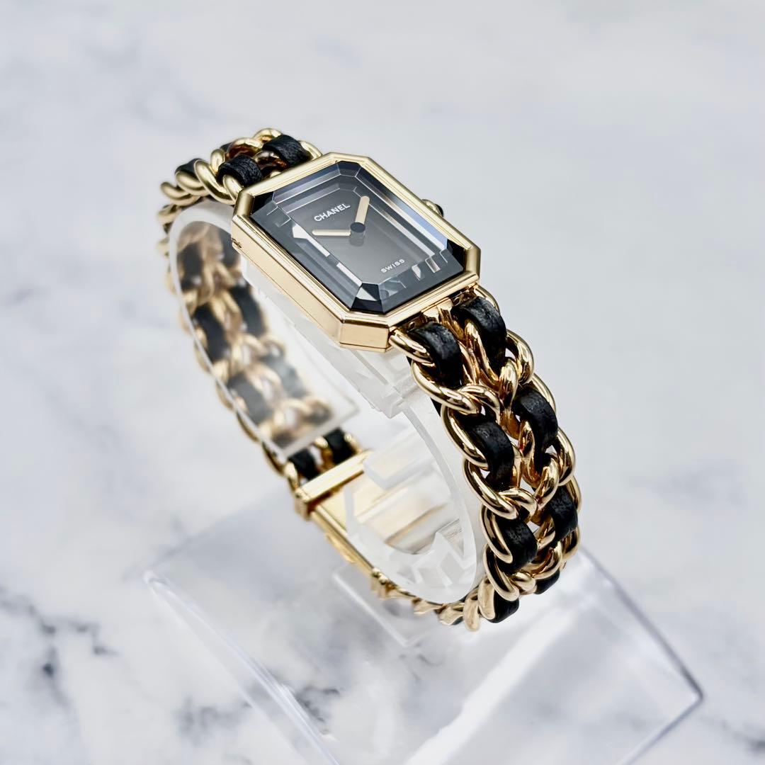 【OH&新品仕上げ済】シャネル プルミエール L ブラック文字盤 GP×革 極美