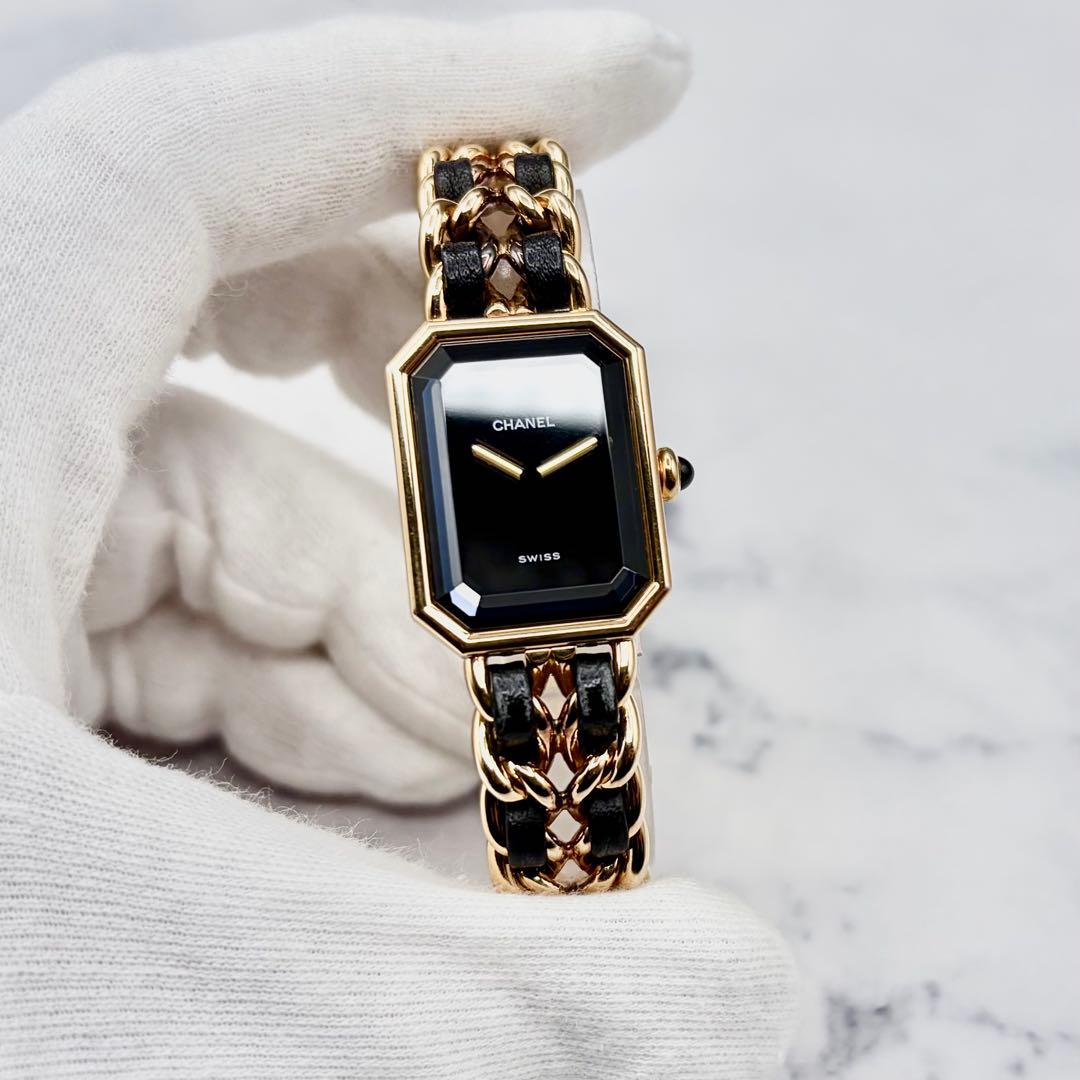 【OH&新品仕上げ済】シャネル プルミエール L ブラック文字盤 GP×革 極美