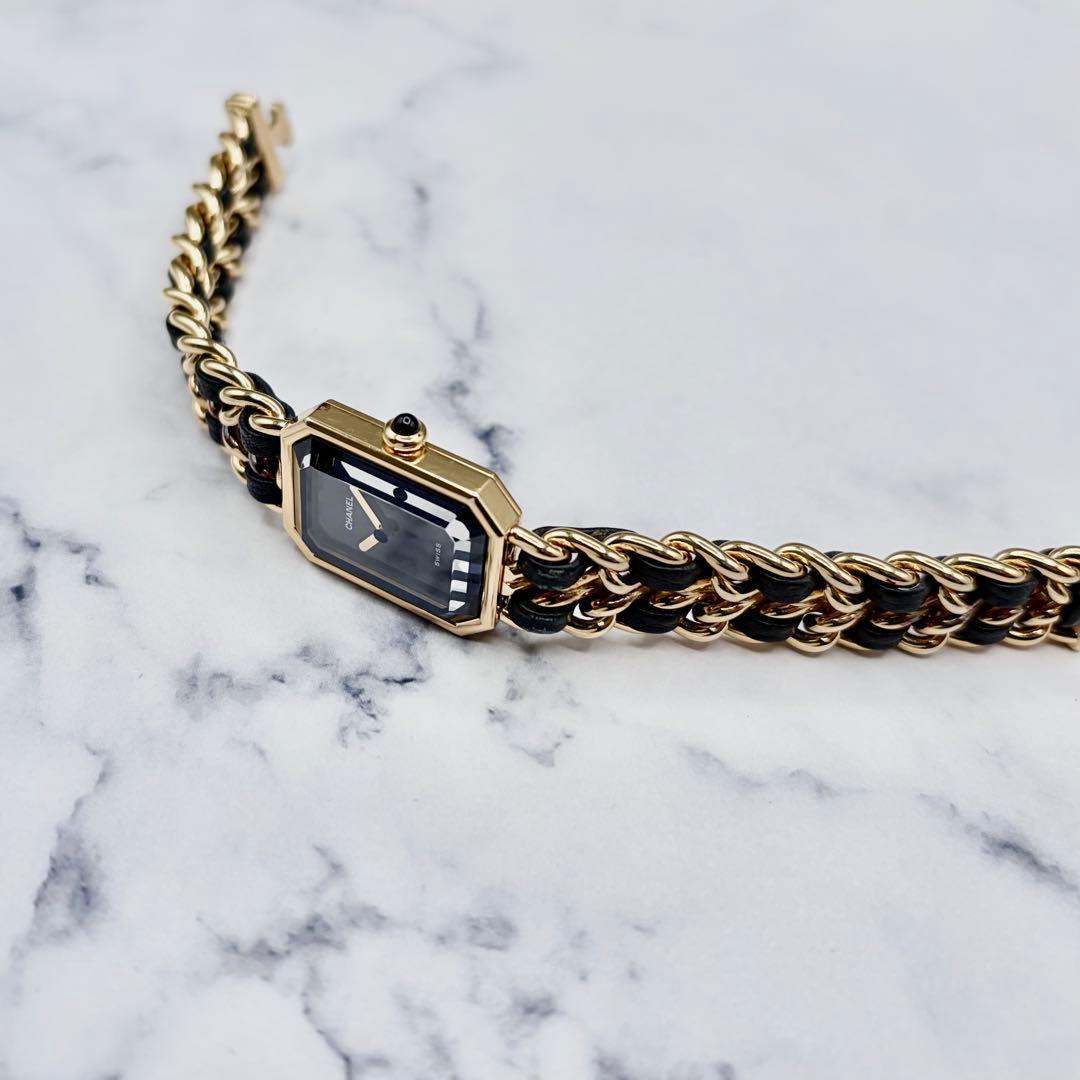 【OH&新品仕上げ済】シャネル プルミエール L ブラック文字盤 GP×革 極美