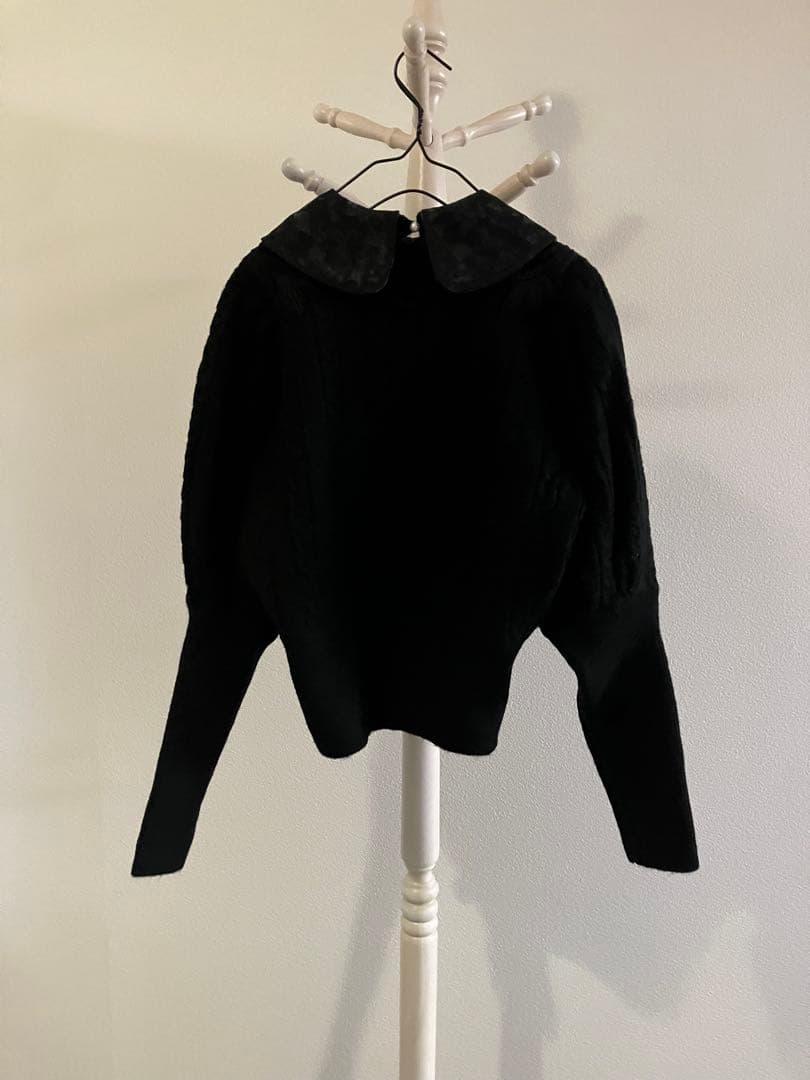 Adonisis アドニシス レースモチーフ つけ襟ケーブルニット 黒