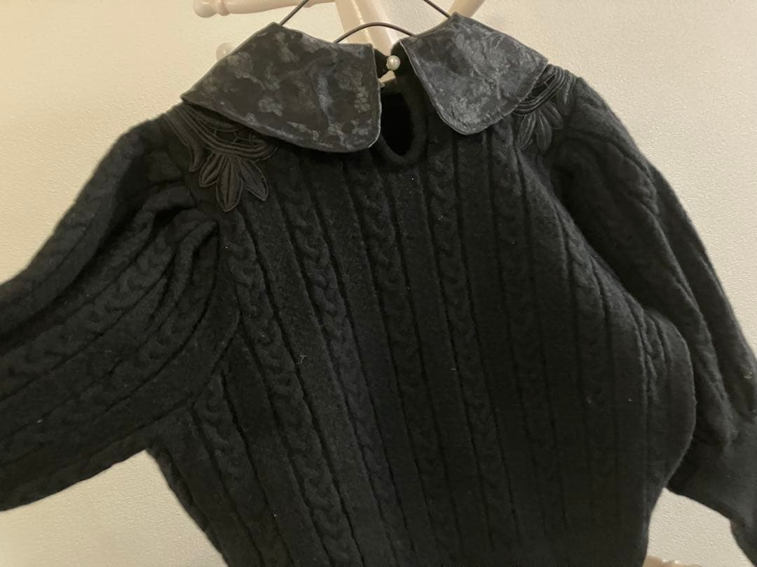 Adonisis アドニシス レースモチーフ つけ襟ケーブルニット 黒