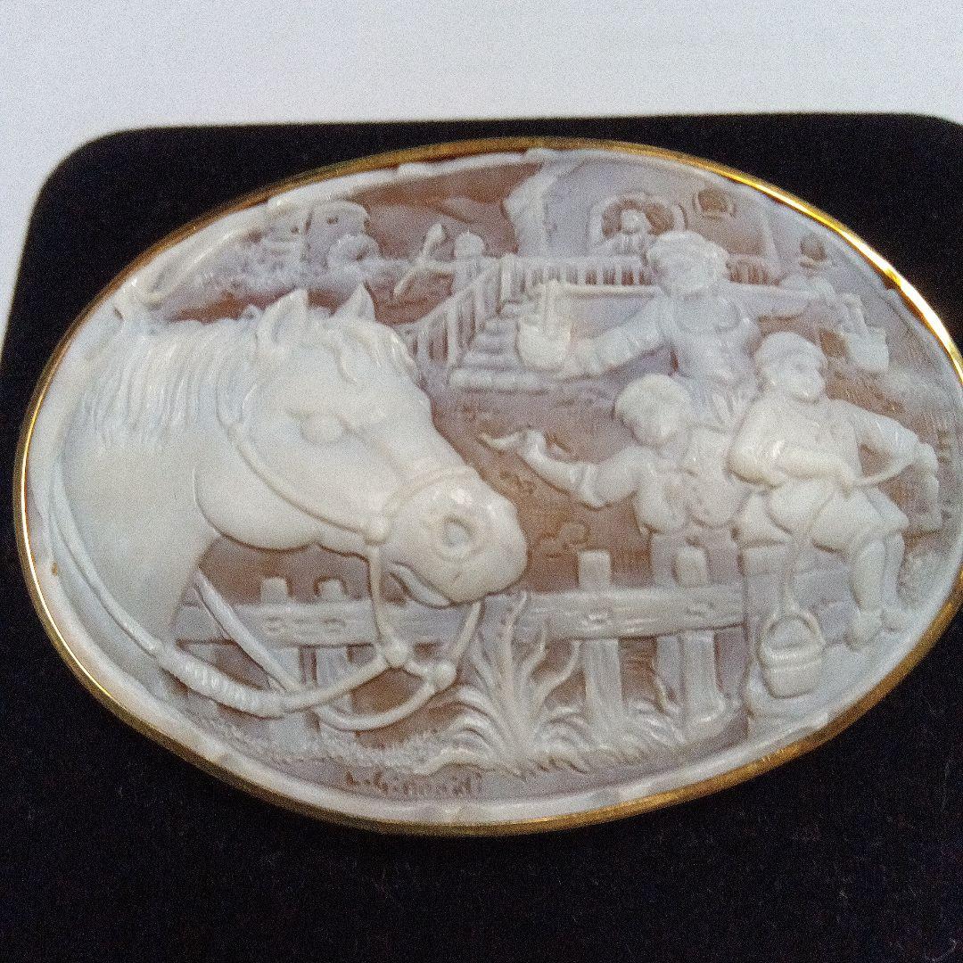 作家物シェルカメオ18金ブローチ、ペンダント