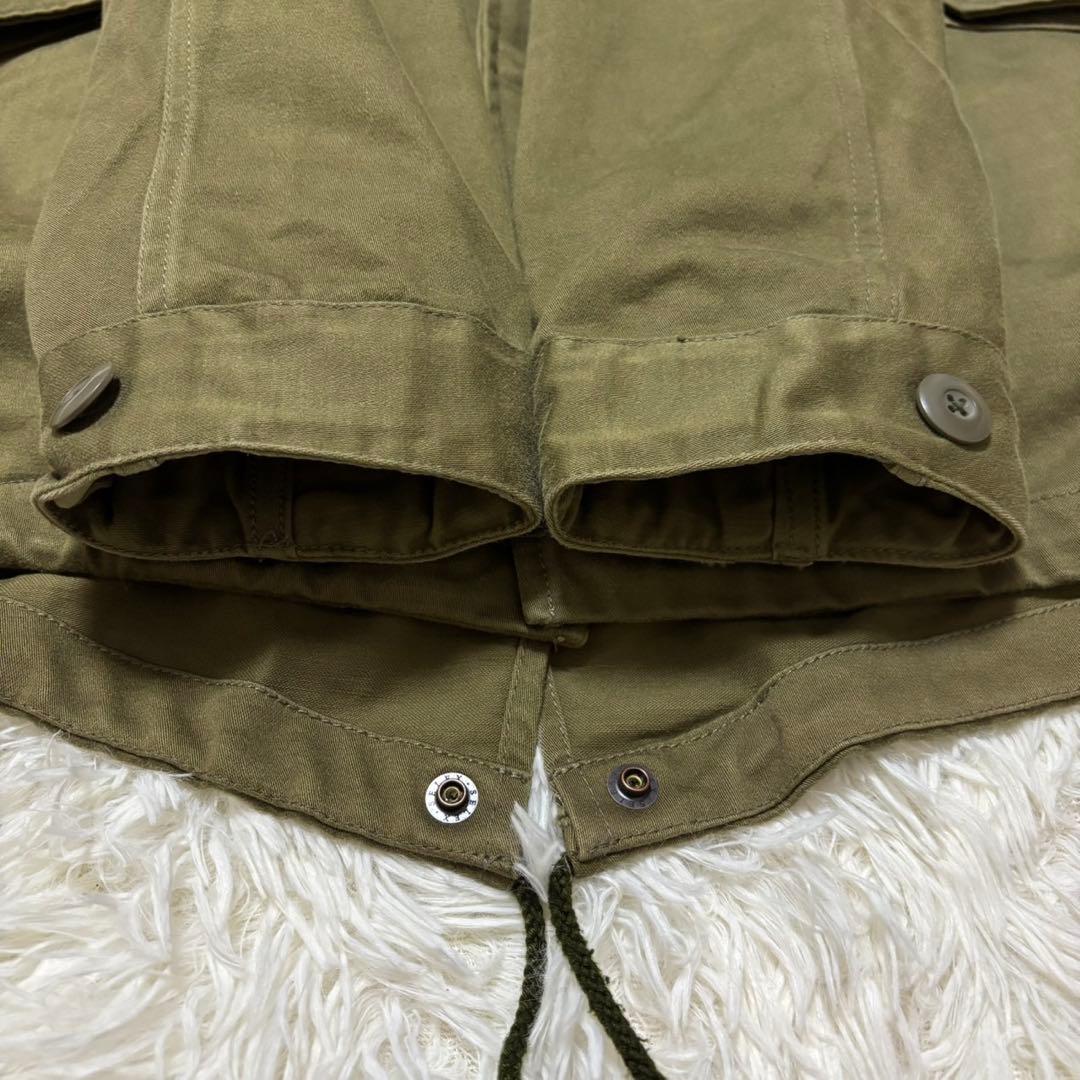 【フレッドペリー】2way モッズコート　ストライプ　ロゴ刺繍　カーキ　S