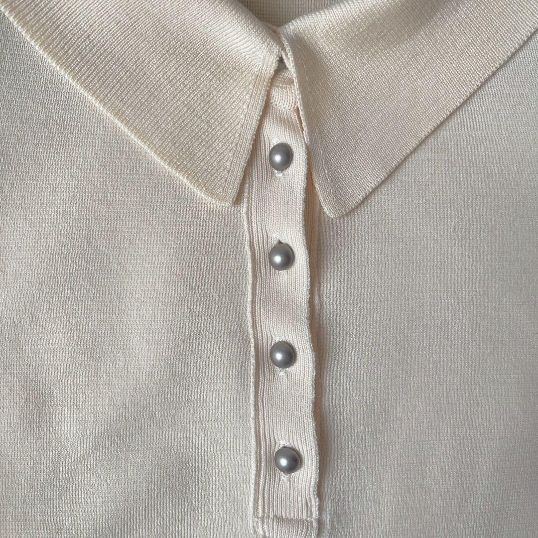 【美品】フォクシー ポロニットセーター ウール100％ 襟付きアイボリー