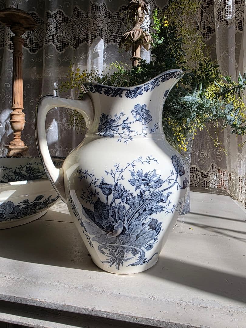 Saint-Amand窯のアンティークピシェとベイスン Anemoneアネモネ