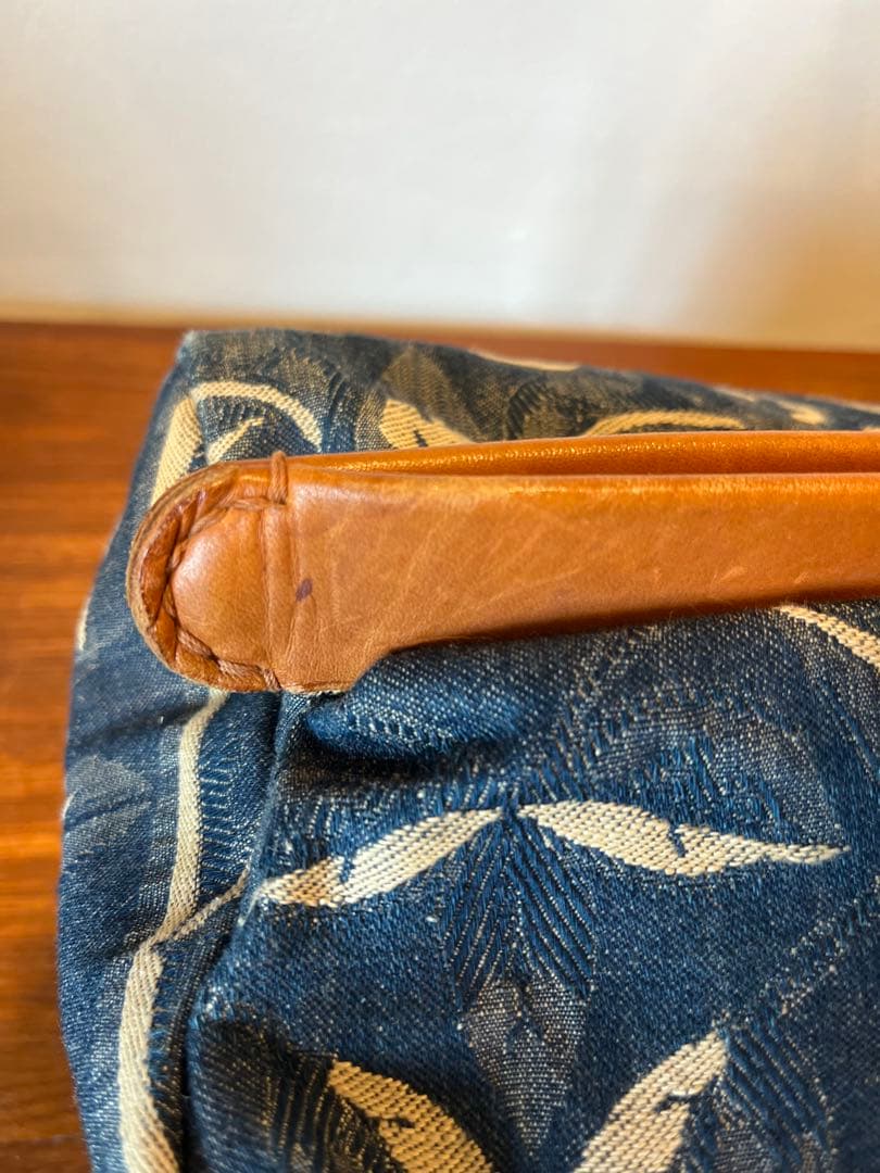 45rpmボストンバッグ 馬革とインディゴの手提げバッグ 総柄