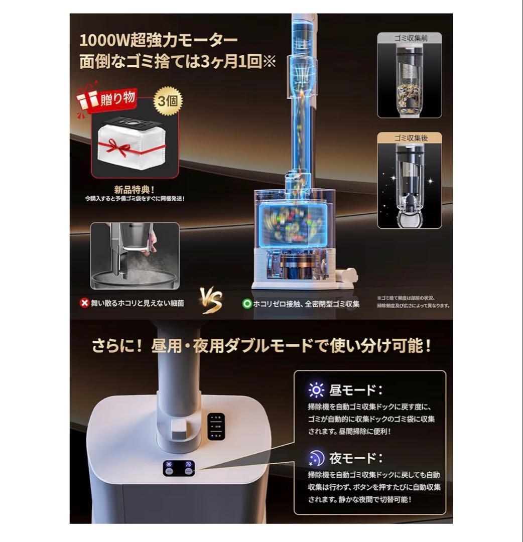 掃除機　コードレス 55000Pa 自動ゴミ収集 コードレス掃除機 自立式ヘッド