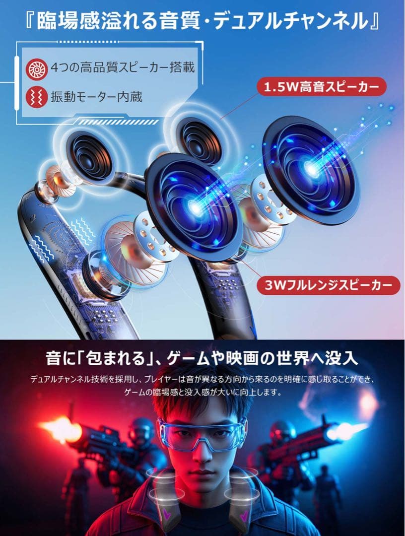 ム*店様 『遊音』ゲーミング ネックスピーカー サラウンド bluetooth5