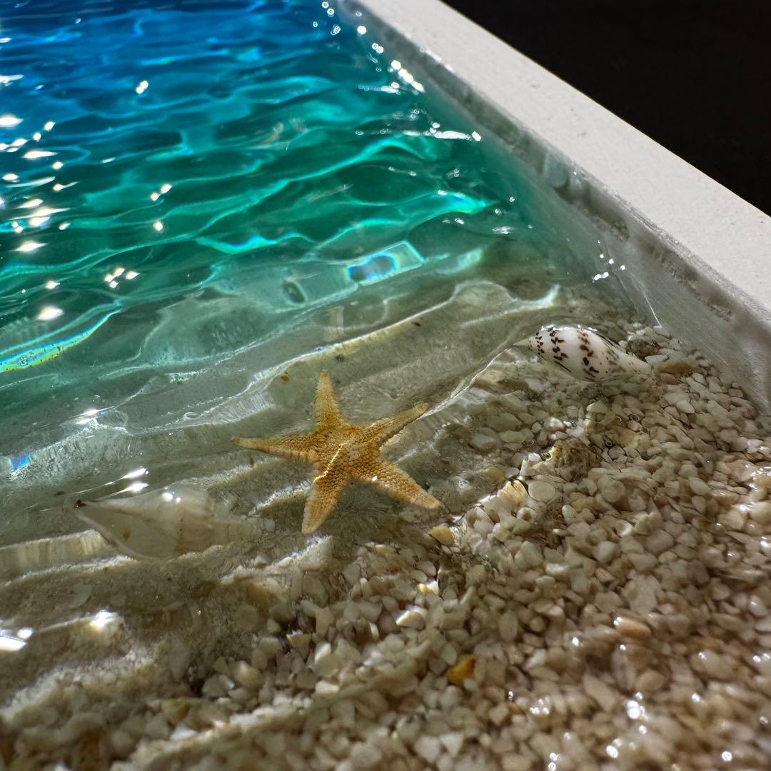 レジンアートオーシャンアート キラキラ波紋 沖縄 海20cmx20cm×2cm