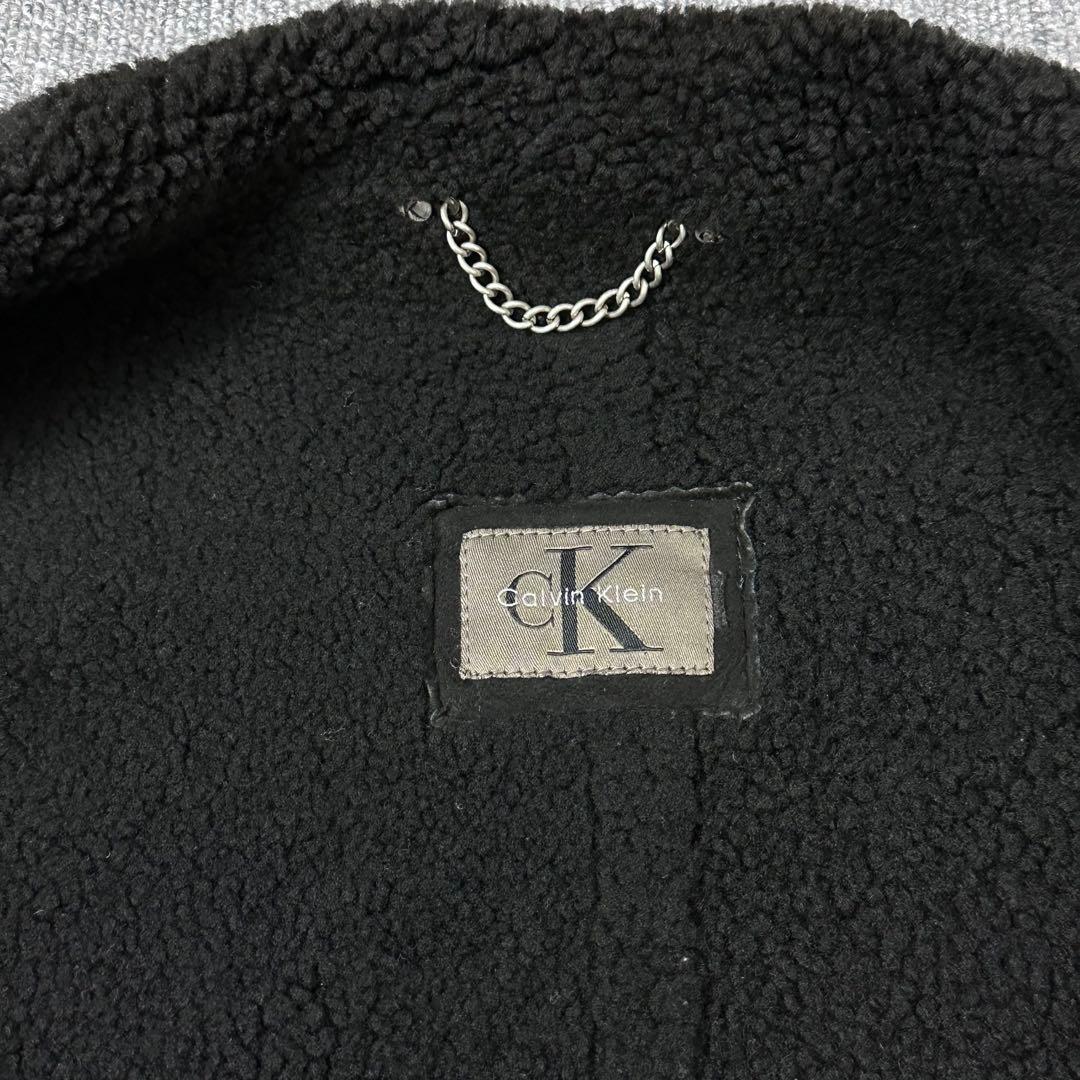 80s 90s カルバンクライン 本革 ムートンコート レザージャケット 黒