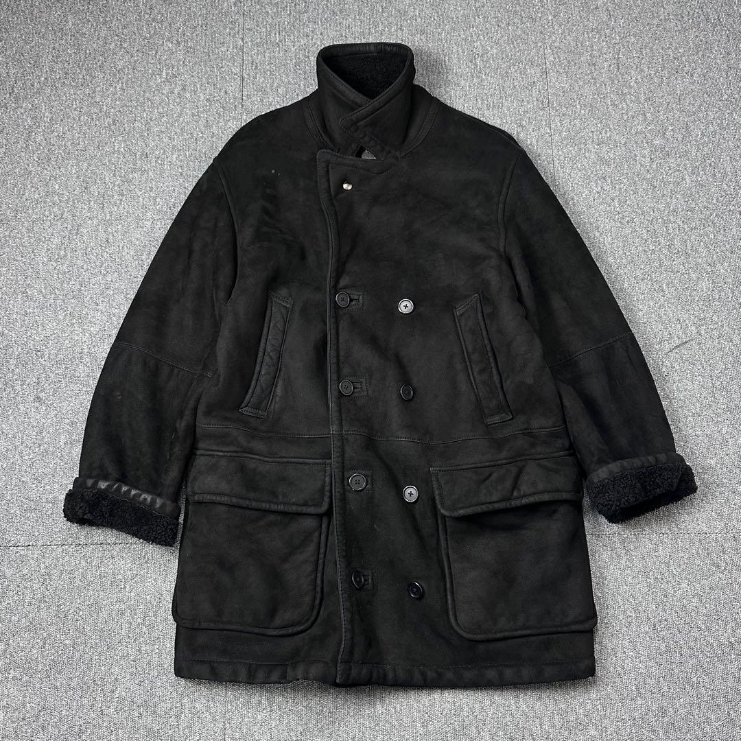 80s 90s カルバンクライン 本革 ムートンコート レザージャケット 黒