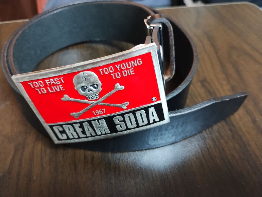 美品 CREAM SODA クリームソーダ 角ドクロ 40周年バックル＆ベルト