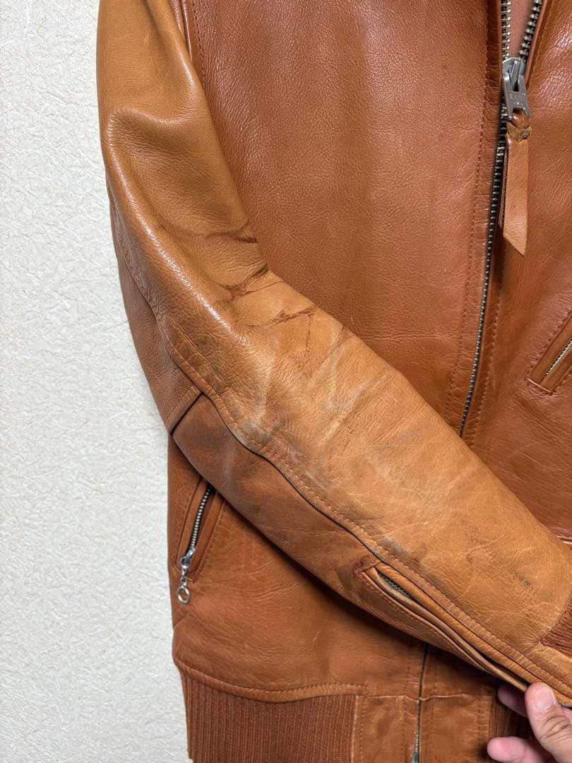 格安希少✨schott ライダースジャケット　シングルオレンジ牛革　レザー　S