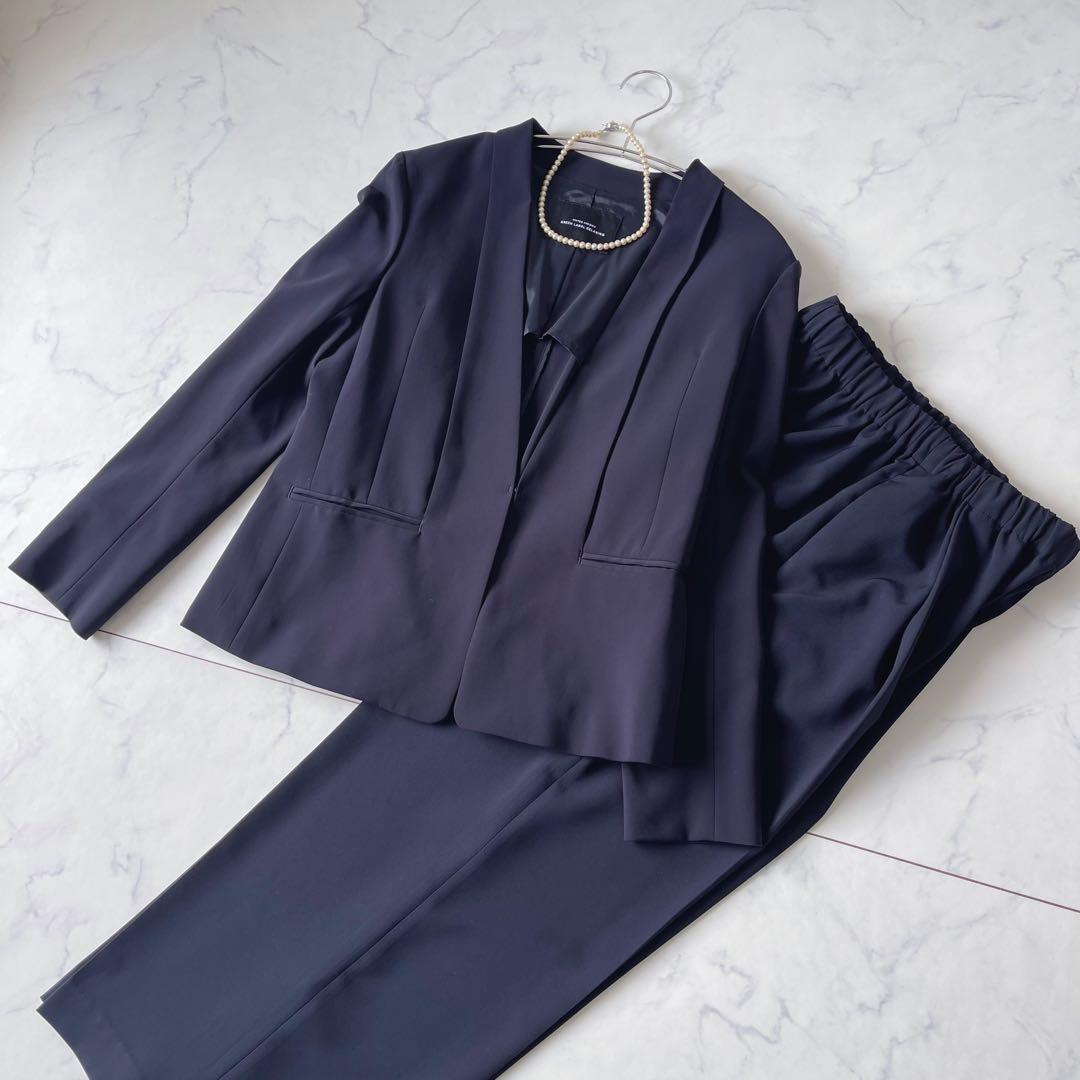 【美品】グリーンレーベルリラクシング ノーカラー セットアップ パンツスーツ40