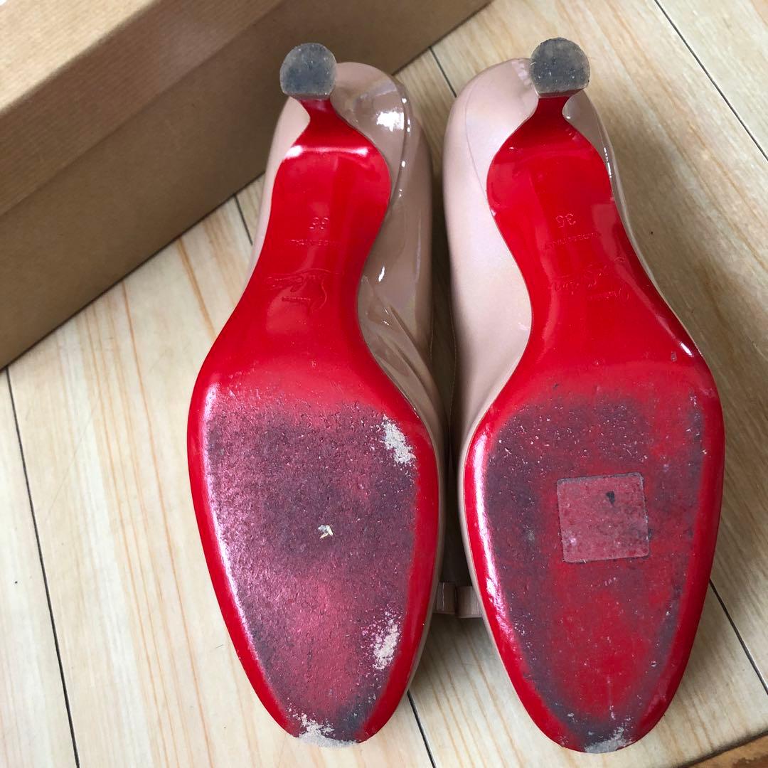 【限定】【美品】クリスチャンルブタン　ローヒール リボン マルシアノド35