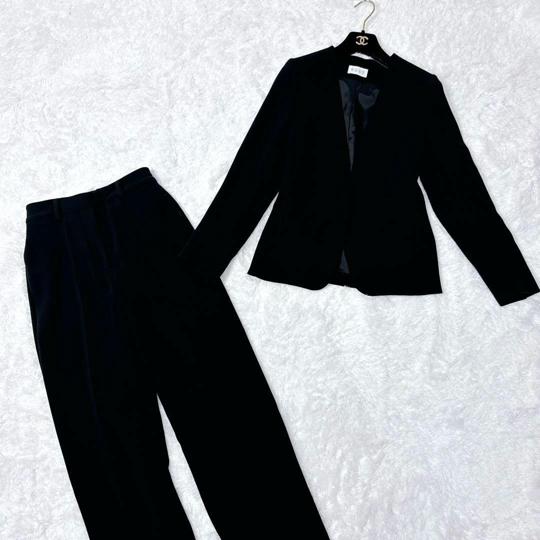 【極美品】プラステ ノーカラー パンツスーツ ブラック XS フォーマル