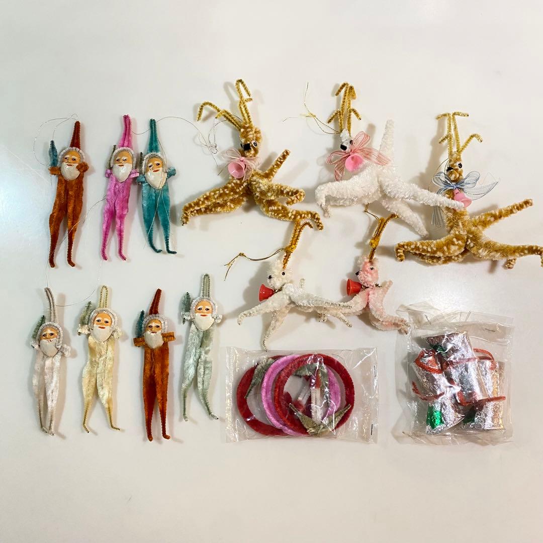 モールのサンタなどクリスマス飾りセット　昭和レトロ