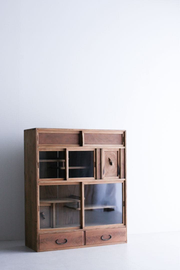 茶箪笥　キャビネット　本棚　収納棚　無垢材　杉材　ケヤキ材　古家具